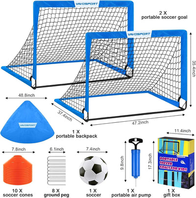 VAVOSPORT - Set de Porterías de Fútbol Portátiles 4'x3' para Niños | Incluye Balón, Bomba y Conos | Entrenamiento en Casa y Jardín - Tekeno