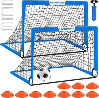 VAVOSPORT - Set de Porterías de Fútbol Portátiles 4'x3' para Niños | Incluye Balón, Bomba y Conos | Entrenamiento en Casa y Jardín - Tekeno