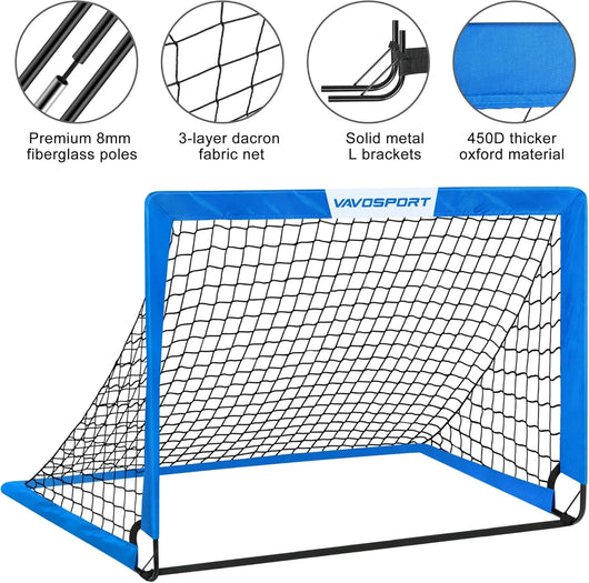 VAVOSPORT - Set de Porterías de Fútbol Portátiles 4'x3' para Niños | Incluye Balón, Bomba y Conos | Entrenamiento en Casa y Jardín - Tekeno