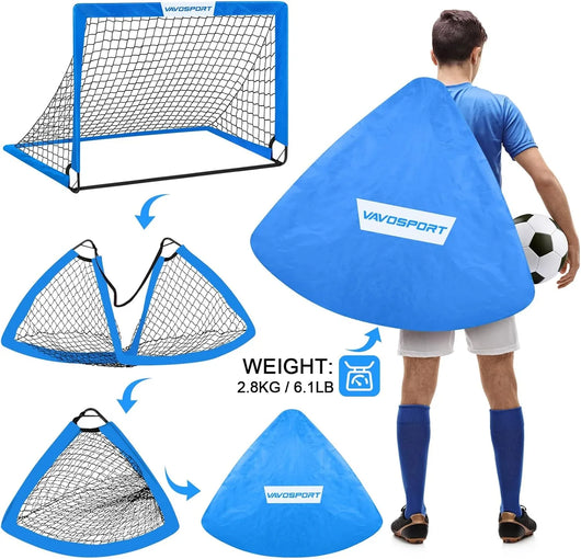 VAVOSPORT - Set de Porterías de Fútbol Portátiles 4'x3' para Niños | Incluye Balón, Bomba y Conos | Entrenamiento en Casa y Jardín - Tekeno