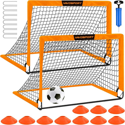 VAVOSPORT - Set de Porterías de Fútbol Portátiles 4'x3' para Niños | Incluye Balón, Bomba y Conos | Entrenamiento en Casa y Jardín - Tekeno