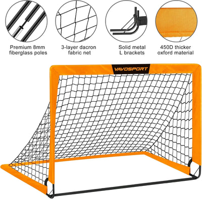 VAVOSPORT - Set de Porterías de Fútbol Portátiles 4'x3' para Niños | Incluye Balón, Bomba y Conos | Entrenamiento en Casa y Jardín - Tekeno