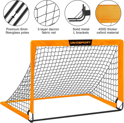 VAVOSPORT - Set de Porterías de Fútbol Portátiles 4'x3' para Niños | Incluye Balón, Bomba y Conos | Entrenamiento en Casa y Jardín - Tekeno
