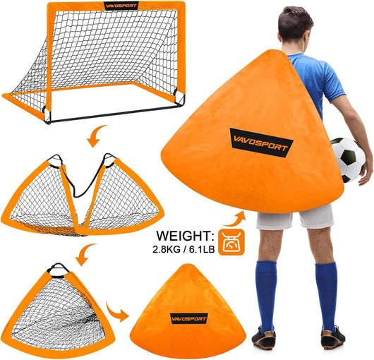VAVOSPORT - Set de Porterías de Fútbol Portátiles 4'x3' para Niños | Incluye Balón, Bomba y Conos | Entrenamiento en Casa y Jardín - Tekeno