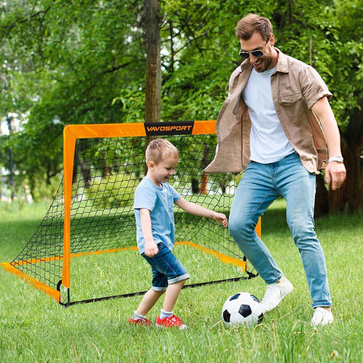 VAVOSPORT - Set de Porterías de Fútbol Portátiles 4'x3' para Niños | Incluye Balón, Bomba y Conos | Entrenamiento en Casa y Jardín - Tekeno