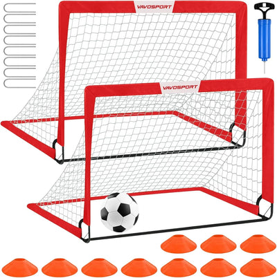 VAVOSPORT - Set de Porterías de Fútbol Portátiles 4'x3' para Niños | Incluye Balón, Bomba y Conos | Entrenamiento en Casa y Jardín - Tekeno