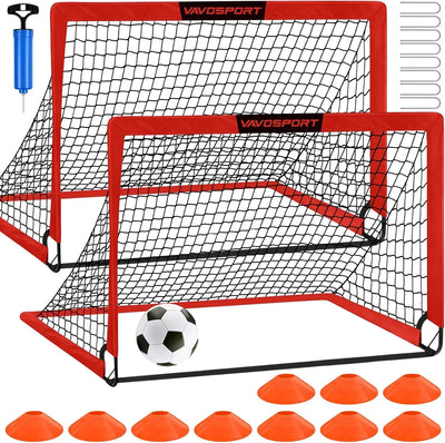 VAVOSPORT - Set de Porterías de Fútbol Portátiles 4'x3' para Niños | Incluye Balón, Bomba y Conos | Entrenamiento en Casa y Jardín - Tekeno