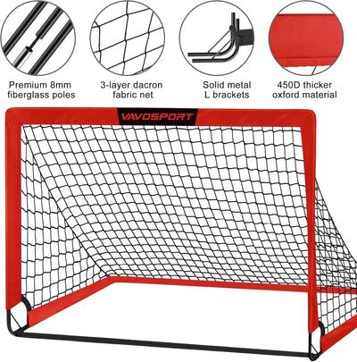 VAVOSPORT - Set de Porterías de Fútbol Portátiles 4'x3' para Niños | Incluye Balón, Bomba y Conos | Entrenamiento en Casa y Jardín - Tekeno