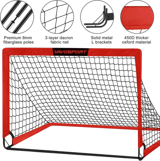 VAVOSPORT - Set de Porterías de Fútbol Portátiles 4'x3' para Niños | Incluye Balón, Bomba y Conos | Entrenamiento en Casa y Jardín - Tekeno