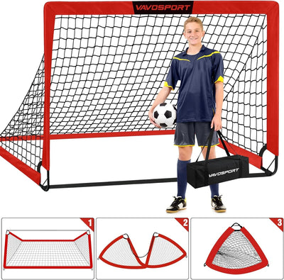 VAVOSPORT - Set de Porterías de Fútbol Portátiles 4'x3' para Niños | Incluye Balón, Bomba y Conos | Entrenamiento en Casa y Jardín - Tekeno