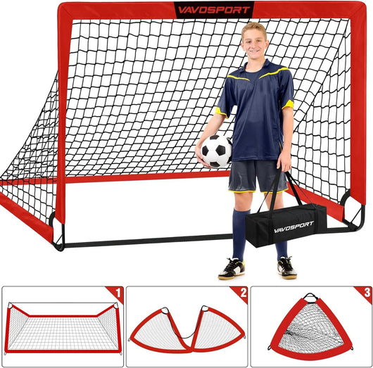 VAVOSPORT - Set de Porterías de Fútbol Portátiles 4'x3' para Niños | Incluye Balón, Bomba y Conos | Entrenamiento en Casa y Jardín - Tekeno