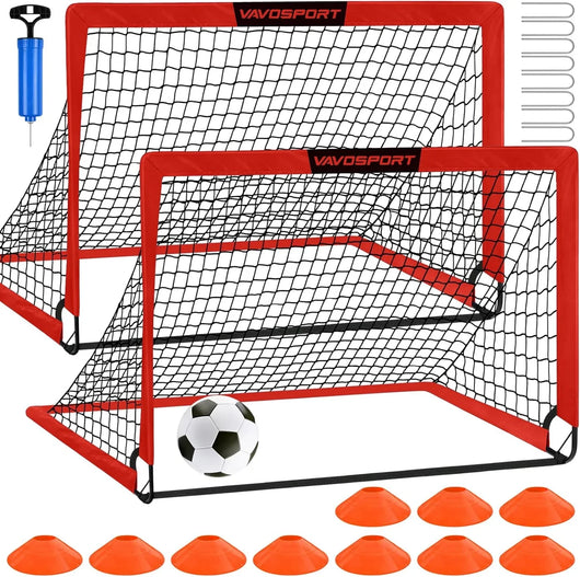 VAVOSPORT - Set de Porterías de Fútbol Portátiles 4'x3' para Niños | Incluye Balón, Bomba y Conos | Entrenamiento en Casa y Jardín - Tekeno