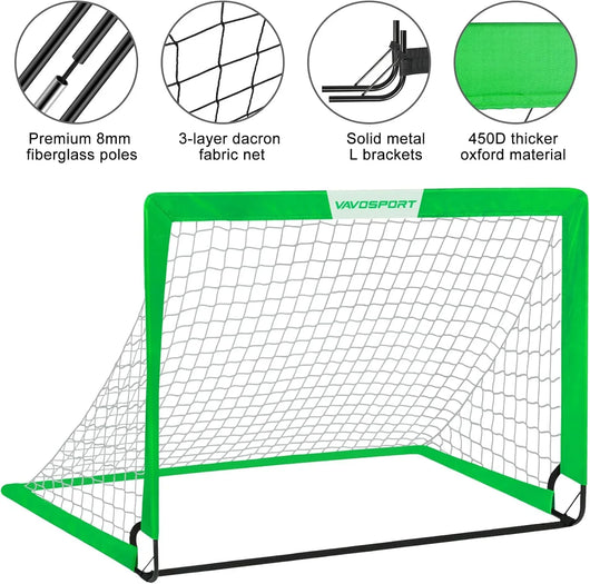 VAVOSPORT - Set de Porterías de Fútbol Portátiles 4'x3' para Niños | Incluye Balón, Bomba y Conos | Entrenamiento en Casa y Jardín - Tekeno