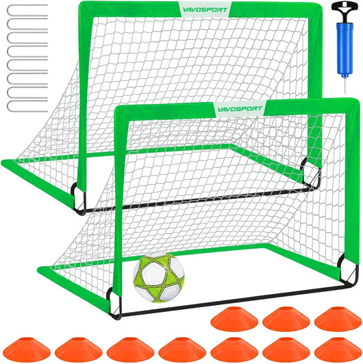 VAVOSPORT - Set de Porterías de Fútbol Portátiles 4'x3' para Niños | Incluye Balón, Bomba y Conos | Entrenamiento en Casa y Jardín - Tekeno