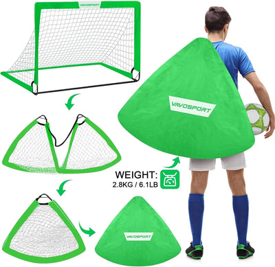 VAVOSPORT - Set de Porterías de Fútbol Portátiles 4'x3' para Niños | Incluye Balón, Bomba y Conos | Entrenamiento en Casa y Jardín - Tekeno