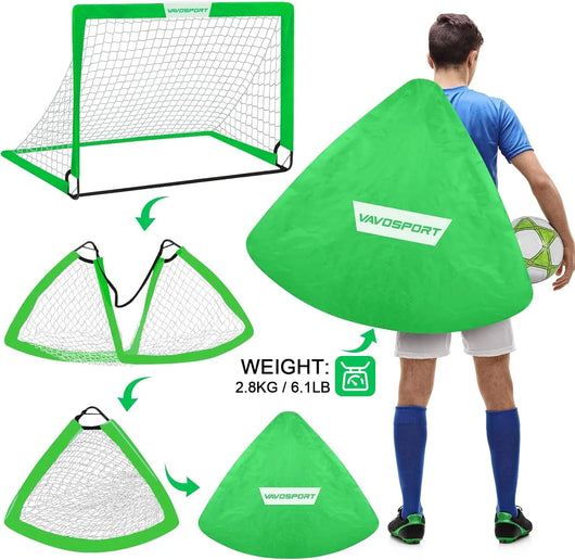 VAVOSPORT - Set de Porterías de Fútbol Portátiles 4'x3' para Niños | Incluye Balón, Bomba y Conos | Entrenamiento en Casa y Jardín - Tekeno