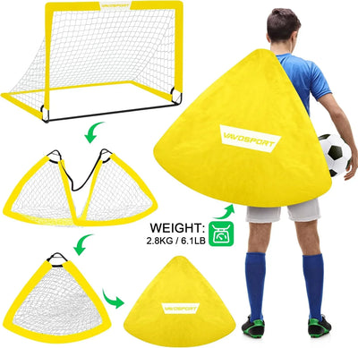 VAVOSPORT - Set de Porterías de Fútbol Portátiles 4'x3' para Niños | Incluye Balón, Bomba y Conos | Entrenamiento en Casa y Jardín - Tekeno