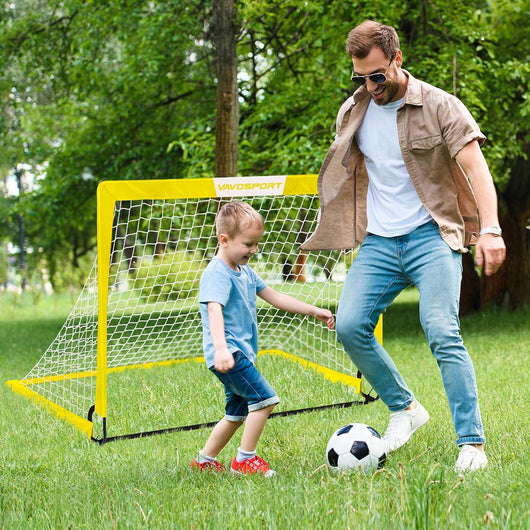 VAVOSPORT - Set de Porterías de Fútbol Portátiles 4'x3' para Niños | Incluye Balón, Bomba y Conos | Entrenamiento en Casa y Jardín - Tekeno