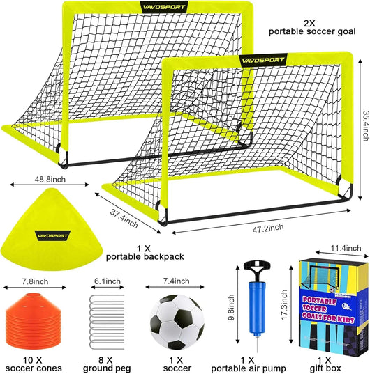 VAVOSPORT - Set de Porterías de Fútbol Portátiles 4'x3' para Niños | Incluye Balón, Bomba y Conos | Entrenamiento en Casa y Jardín - Tekeno