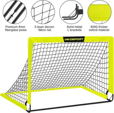 VAVOSPORT - Set de Porterías de Fútbol Portátiles 4'x3' para Niños | Incluye Balón, Bomba y Conos | Entrenamiento en Casa y Jardín - Tekeno