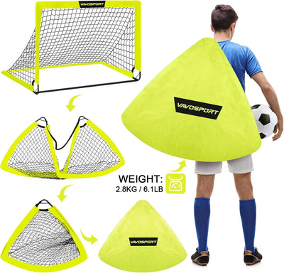 VAVOSPORT - Set de Porterías de Fútbol Portátiles 4'x3' para Niños | Incluye Balón, Bomba y Conos | Entrenamiento en Casa y Jardín - Tekeno