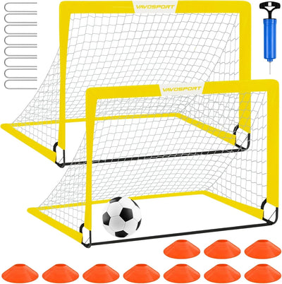 VAVOSPORT - Set de Porterías de Fútbol Portátiles 4'x3' para Niños | Incluye Balón, Bomba y Conos | Entrenamiento en Casa y Jardín - Tekeno