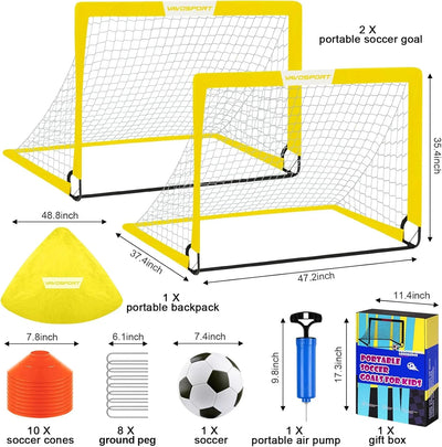 VAVOSPORT - Set de Porterías de Fútbol Portátiles 4'x3' para Niños | Incluye Balón, Bomba y Conos | Entrenamiento en Casa y Jardín - Tekeno