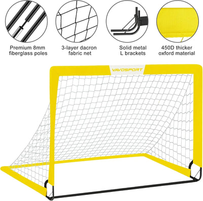 VAVOSPORT - Set de Porterías de Fútbol Portátiles 4'x3' para Niños | Incluye Balón, Bomba y Conos | Entrenamiento en Casa y Jardín - Tekeno