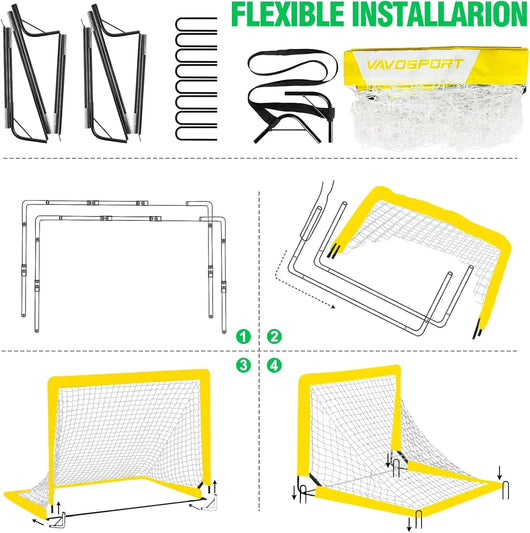 VAVOSPORT - Set de Porterías de Fútbol Portátiles 4'x3' para Niños | Incluye Balón, Bomba y Conos | Entrenamiento en Casa y Jardín - Tekeno
