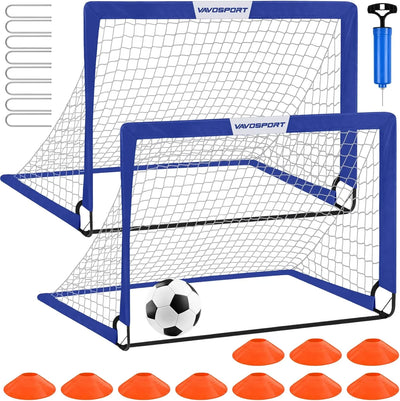 VAVOSPORT - Set de Porterías de Fútbol Portátiles 4'x3' para Niños | Incluye Balón, Bomba y Conos | Entrenamiento en Casa y Jardín - Tekeno