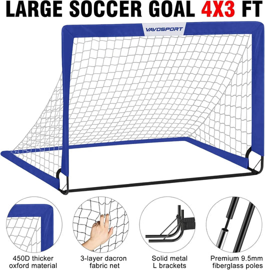 VAVOSPORT - Set de Porterías de Fútbol Portátiles 4'x3' para Niños | Incluye Balón, Bomba y Conos | Entrenamiento en Casa y Jardín - Tekeno