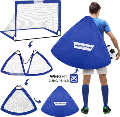 VAVOSPORT - Set de Porterías de Fútbol Portátiles 4'x3' para Niños | Incluye Balón, Bomba y Conos | Entrenamiento en Casa y Jardín - Tekeno