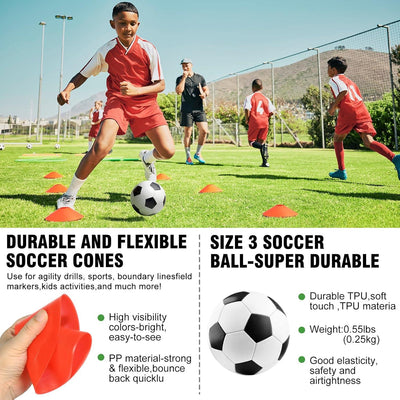 VAVOSPORT - Set de Porterías de Fútbol Portátiles 4'x3' para Niños | Incluye Balón, Bomba y Conos | Entrenamiento en Casa y Jardín - Tekeno