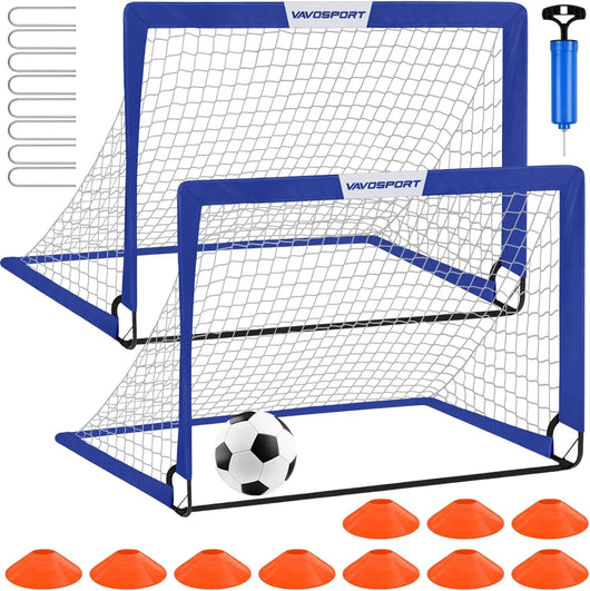 VAVOSPORT - Set de Porterías de Fútbol Portátiles 4'x3' para Niños | Incluye Balón, Bomba y Conos | Entrenamiento en Casa y Jardín - Tekeno
