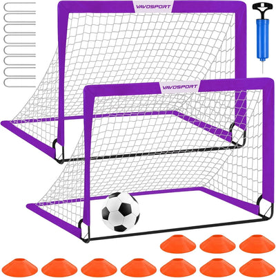 VAVOSPORT - Set de Porterías de Fútbol Portátiles 4'x3' para Niños | Incluye Balón, Bomba y Conos | Entrenamiento en Casa y Jardín - Tekeno