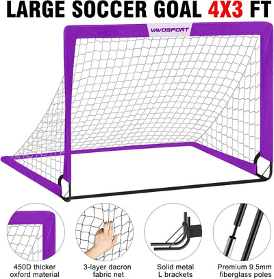 VAVOSPORT - Set de Porterías de Fútbol Portátiles 4'x3' para Niños | Incluye Balón, Bomba y Conos | Entrenamiento en Casa y Jardín - Tekeno