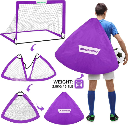 VAVOSPORT - Set de Porterías de Fútbol Portátiles 4'x3' para Niños | Incluye Balón, Bomba y Conos | Entrenamiento en Casa y Jardín - Tekeno