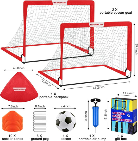 VAVOSPORT - Set de Porterías de Fútbol Portátiles 4'x3' para Niños | Incluye Balón, Bomba y Conos | Entrenamiento en Casa y Jardín - Tekeno