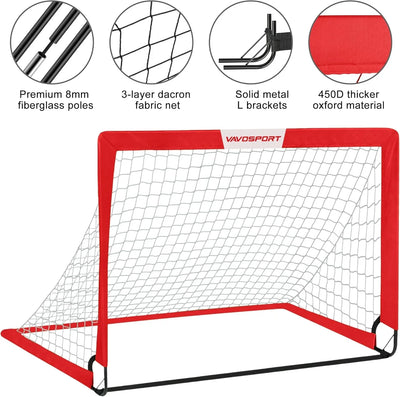 VAVOSPORT - Set de Porterías de Fútbol Portátiles 4'x3' para Niños | Incluye Balón, Bomba y Conos | Entrenamiento en Casa y Jardín - Tekeno