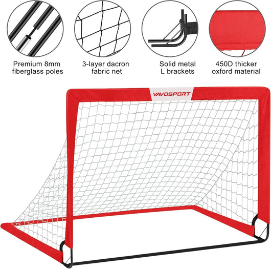 VAVOSPORT - Set de Porterías de Fútbol Portátiles 4'x3' para Niños | Incluye Balón, Bomba y Conos | Entrenamiento en Casa y Jardín - Tekeno