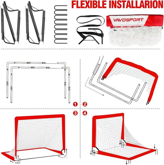 VAVOSPORT - Set de Porterías de Fútbol Portátiles 4'x3' para Niños | Incluye Balón, Bomba y Conos | Entrenamiento en Casa y Jardín - Tekeno