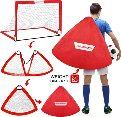 VAVOSPORT - Set de Porterías de Fútbol Portátiles 4'x3' para Niños | Incluye Balón, Bomba y Conos | Entrenamiento en Casa y Jardín - Tekeno