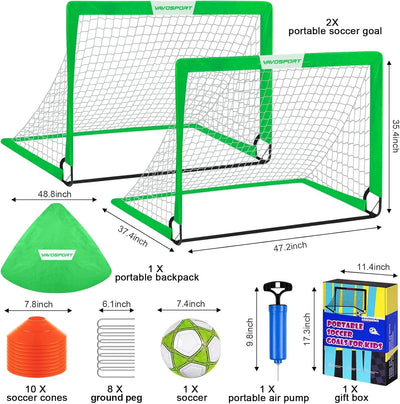VAVOSPORT - Set de Porterías de Fútbol Portátiles 4'x3' para Niños | Incluye Balón, Bomba y Conos | Entrenamiento en Casa y Jardín - Tekeno