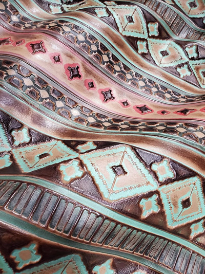 Brincos de Couro Ovais Finos Navajo com Detalhe de Turquesa 206o