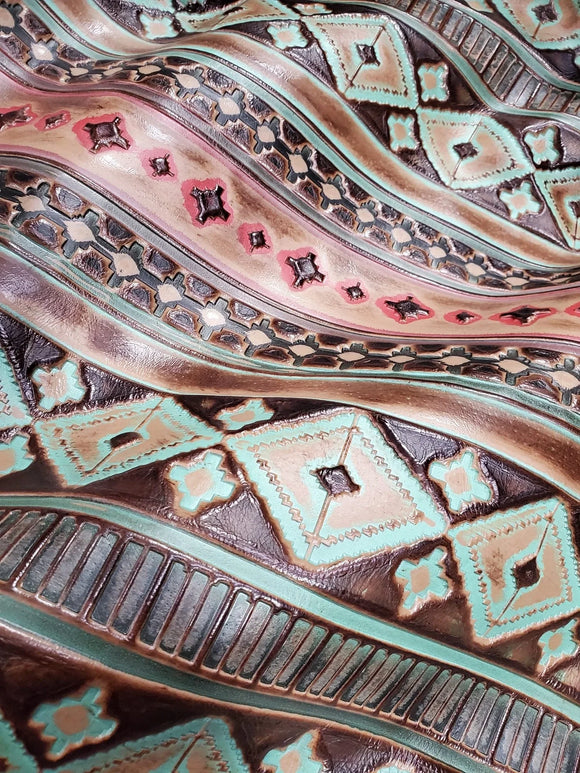 Brincos de Couro Ovais Finos Navajo com Detalhe de Turquesa 206o