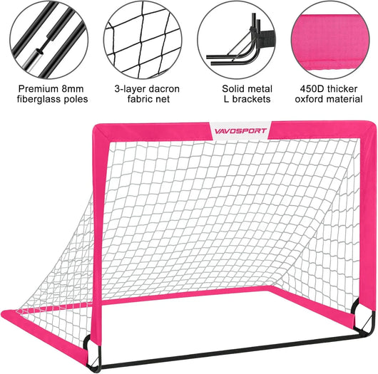 VAVOSPORT - Set de Porterías de Fútbol Portátiles 4'x3' para Niños | Incluye Balón, Bomba y Conos | Entrenamiento en Casa y Jardín - Tekeno