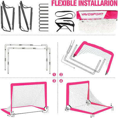 VAVOSPORT - Set de Porterías de Fútbol Portátiles 4'x3' para Niños | Incluye Balón, Bomba y Conos | Entrenamiento en Casa y Jardín - Tekeno