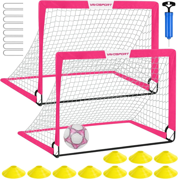 VAVOSPORT - Set de Porterías de Fútbol Portátiles 4'x3' para Niños | Incluye Balón, Bomba y Conos | Entrenamiento en Casa y Jardín - Tekeno