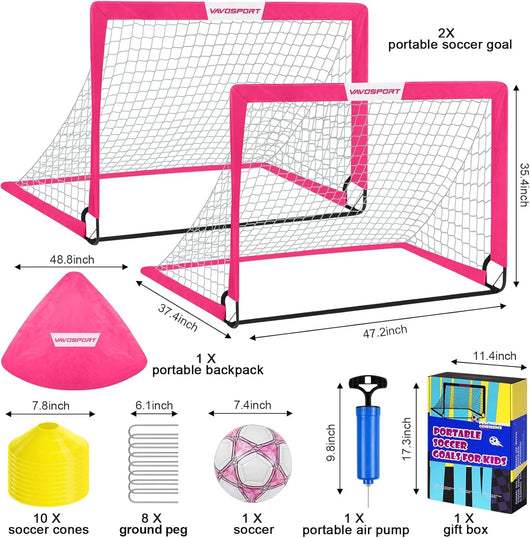 VAVOSPORT - Set de Porterías de Fútbol Portátiles 4'x3' para Niños | Incluye Balón, Bomba y Conos | Entrenamiento en Casa y Jardín - Tekeno