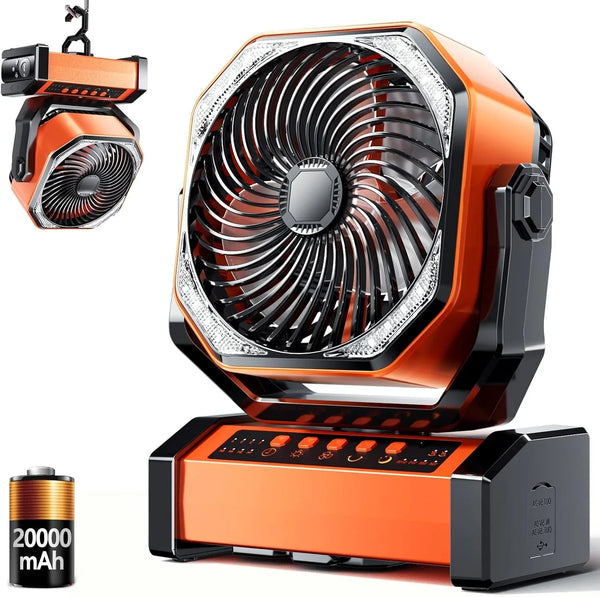 Ventilador de Campamento Portátil Doublepow D12 con Luz LED y Batería de 20000 mAh - Tekeno
